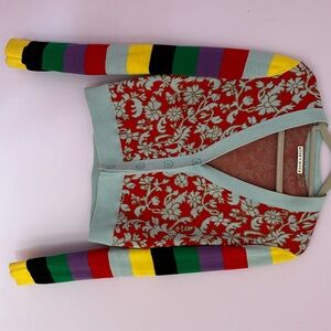 Alice + Olivia cropped cardigan; multi-colored, multi-patterned.